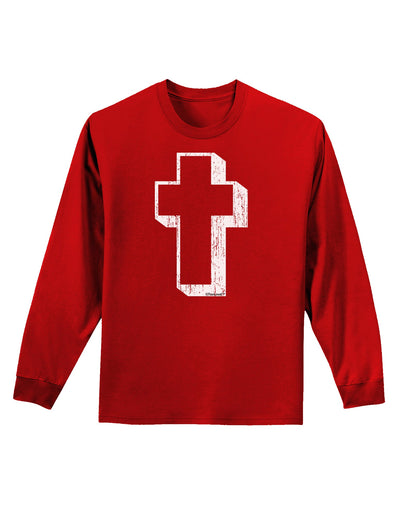 Simple Cross Design Black Distressed Adult Long Sleeve Dark T-Shirt by TooLoud-TooLoud-Red-Small-Davson Sales