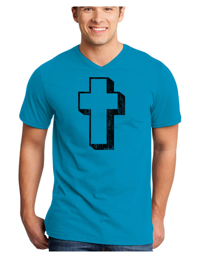 Simple Cross Design Black Distressed Adult V-Neck T-shirt by TooLoud-Mens V-Neck T-Shirt-TooLoud-Turquoise-Small-Davson Sales