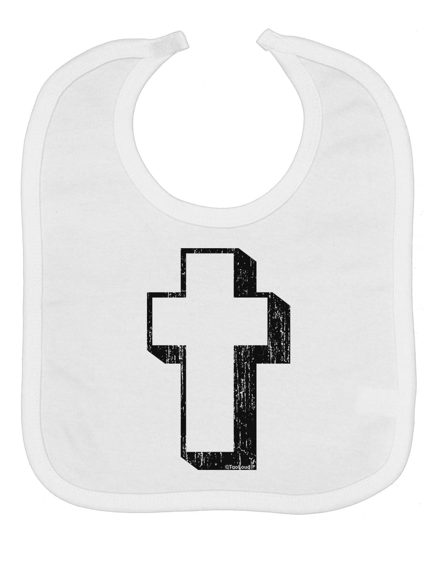 Simple Cross Design Black Distressed Baby Bib by TooLoud