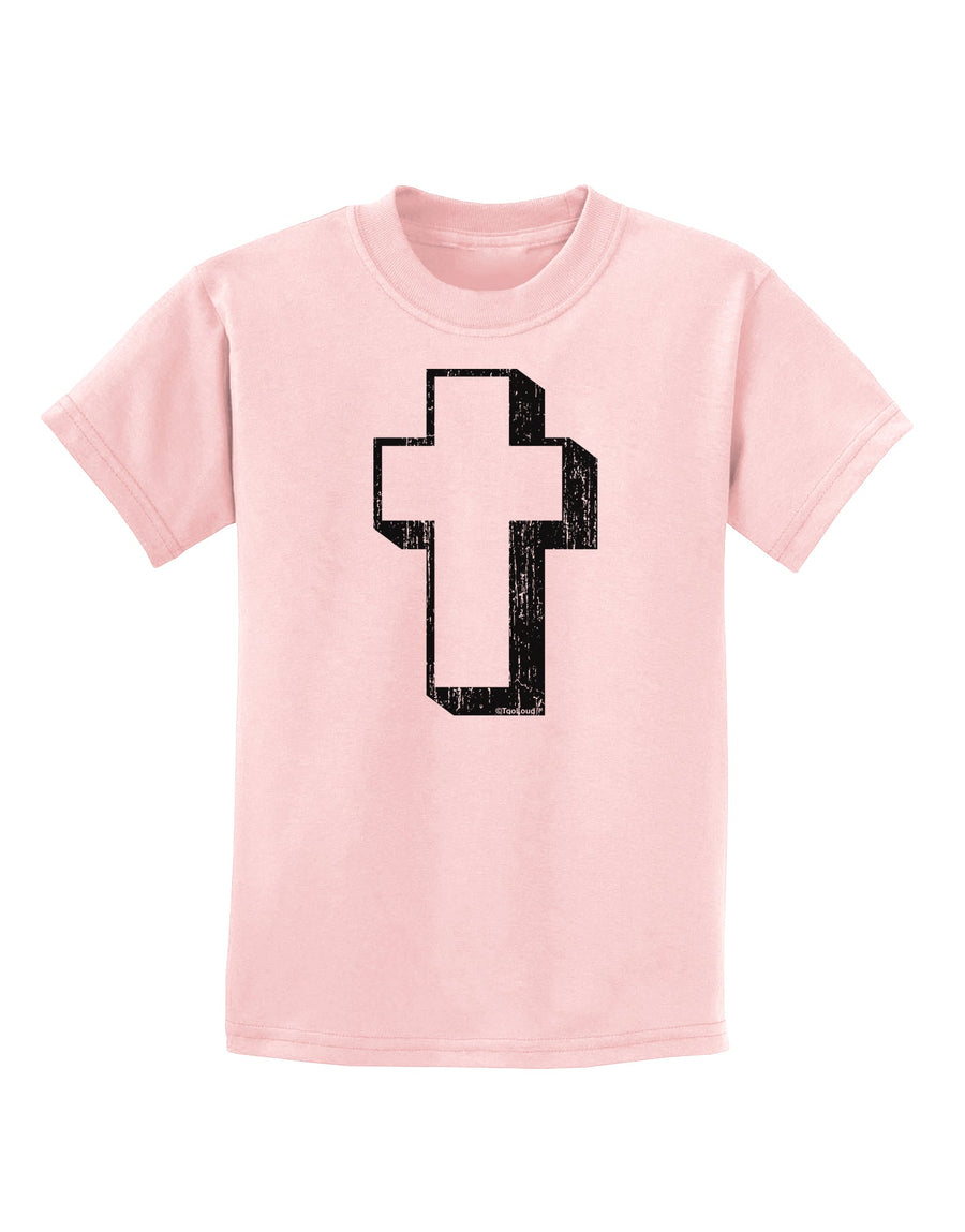 Simple Cross Design Black Distressed Childrens T-Shirt by TooLoud-Childrens T-Shirt-TooLoud-White-X-Small-Davson Sales