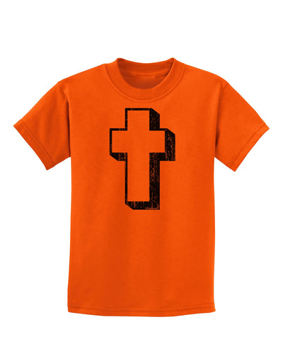 Simple Cross Design Black Distressed Childrens T-Shirt by TooLoud-Childrens T-Shirt-TooLoud-Orange-X-Small-Davson Sales