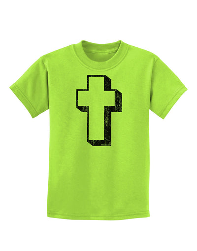 Simple Cross Design Black Distressed Childrens T-Shirt by TooLoud-Childrens T-Shirt-TooLoud-Lime-Green-X-Small-Davson Sales