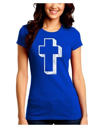 Simple Cross Design Black Distressed Juniors Crew Dark T-Shirt by TooLoud-T-Shirts Juniors Tops-TooLoud-Royal-Blue-Juniors Fitted Small-Davson Sales