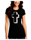 Simple Cross Design Black Distressed Juniors Crew Dark T-Shirt by TooLoud-T-Shirts Juniors Tops-TooLoud-Black-Juniors Fitted Small-Davson Sales