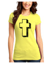 Simple Cross Design Black Distressed Juniors T-Shirt by TooLoud-Womens Juniors T-Shirt-TooLoud-Yellow-Juniors Fitted X-Small-Davson Sales