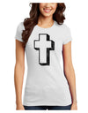 Simple Cross Design Black Distressed Juniors T-Shirt by TooLoud-Womens Juniors T-Shirt-TooLoud-White-Juniors Fitted X-Small-Davson Sales