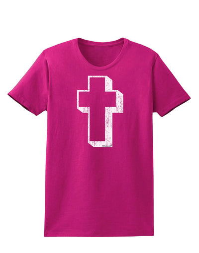 Simple Cross Design Black Distressed Womens Dark T-Shirt by TooLoud-Womens T-Shirt-TooLoud-Hot-Pink-Small-Davson Sales