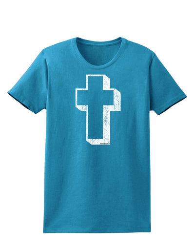 Simple Cross Design Black Distressed Womens Dark T-Shirt by TooLoud-Womens T-Shirt-TooLoud-Turquoise-X-Small-Davson Sales