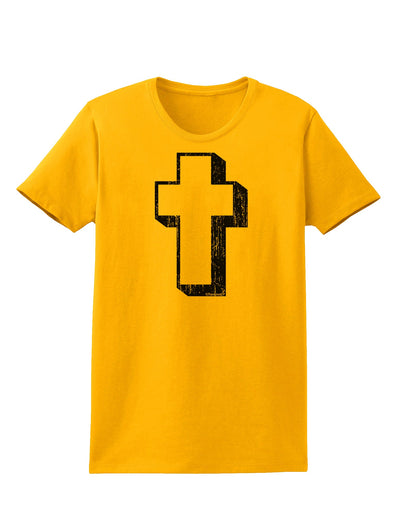 Simple Cross Design Black Distressed Womens T-Shirt by TooLoud-Womens T-Shirt-TooLoud-Gold-X-Small-Davson Sales