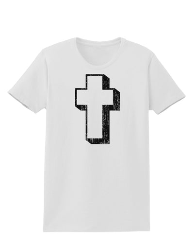 Simple Cross Design Black Distressed Womens T-Shirt by TooLoud-Womens T-Shirt-TooLoud-White-X-Small-Davson Sales