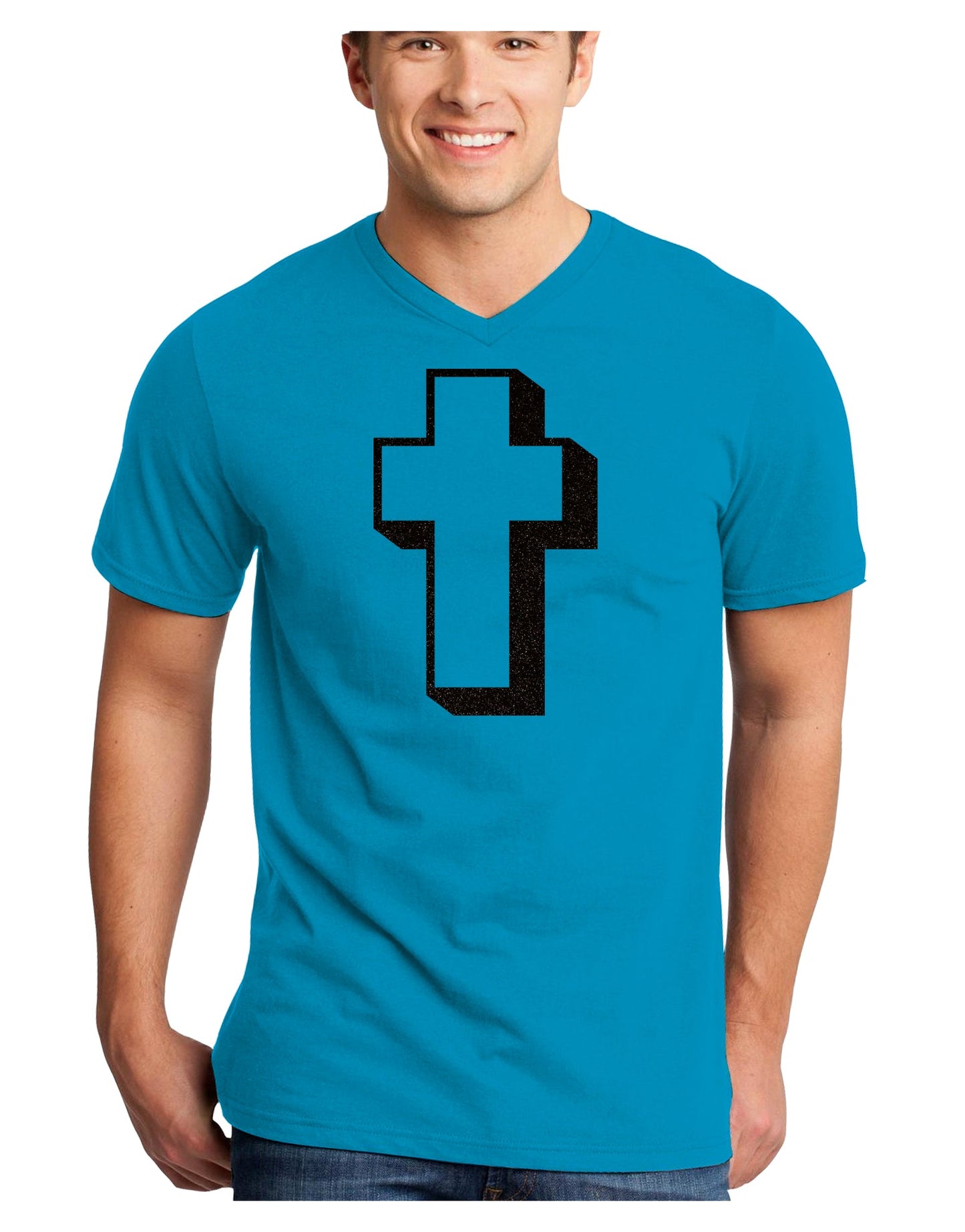 Simple Cross Design Glitter - Black Adult Dark V-Neck T-Shirt by TooLoud-Mens V-Neck T-Shirt-TooLoud-Turquoise-Small-Davson Sales