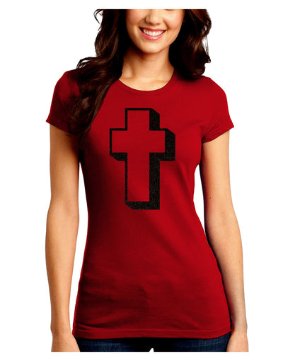 Simple Cross Design Glitter - Black Juniors Crew Dark T-Shirt by TooLoud-T-Shirts Juniors Tops-TooLoud-Red-Juniors Fitted Small-Davson Sales