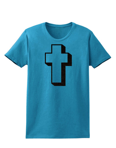 Simple Cross Design Glitter - Black Womens Dark T-Shirt by TooLoud-Womens T-Shirt-TooLoud-Turquoise-X-Small-Davson Sales