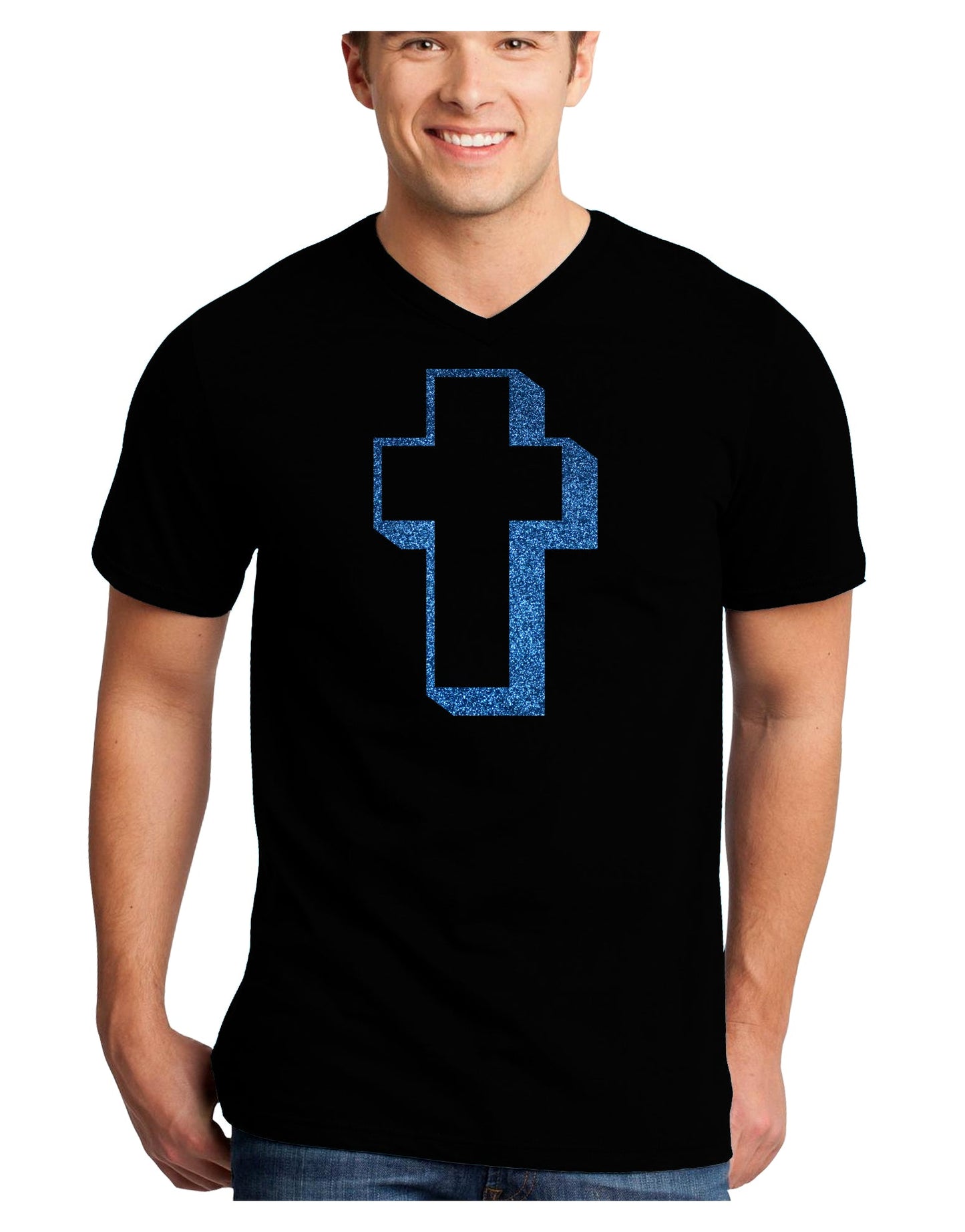 Simple Cross Design Glitter - Blue Adult Dark V-Neck T-Shirt by TooLoud-Mens V-Neck T-Shirt-TooLoud-Black-Small-Davson Sales