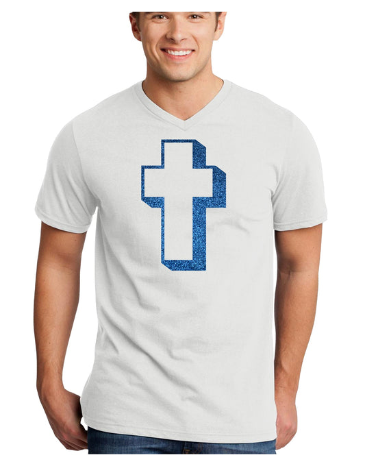 Simple Cross Design Glitter - Blue Adult V-Neck T-shirt by TooLoud-Mens V-Neck T-Shirt-TooLoud-White-Small-Davson Sales