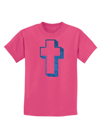 Simple Cross Design Glitter - Blue Childrens Dark T-Shirt by TooLoud-Childrens T-Shirt-TooLoud-Sangria-X-Small-Davson Sales