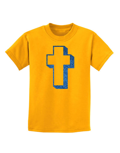 Simple Cross Design Glitter - Blue Childrens T-Shirt by TooLoud-Childrens T-Shirt-TooLoud-Gold-X-Small-Davson Sales