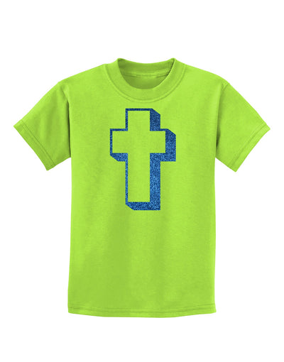 Simple Cross Design Glitter - Blue Childrens T-Shirt by TooLoud-Childrens T-Shirt-TooLoud-Lime-Green-X-Small-Davson Sales