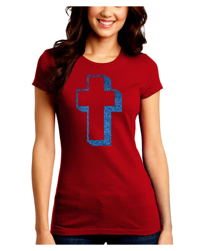 Simple Cross Design Glitter - Blue Juniors Crew Dark T-Shirt by TooLoud-T-Shirts Juniors Tops-TooLoud-Red-Juniors Fitted Small-Davson Sales