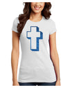 Simple Cross Design Glitter - Blue Juniors T-Shirt by TooLoud-Womens Juniors T-Shirt-TooLoud-White-Juniors Fitted X-Small-Davson Sales