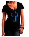 Simple Cross Design Glitter - Blue Juniors V-Neck Dark T-Shirt by TooLoud-Womens V-Neck T-Shirts-TooLoud-Black-Juniors Fitted Small-Davson Sales