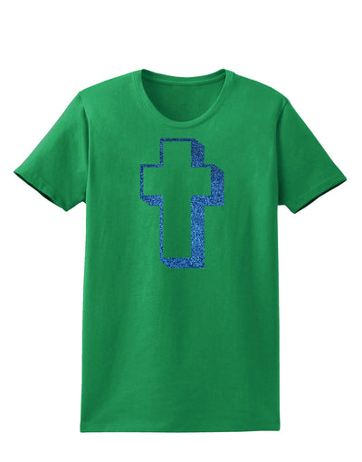 Simple Cross Design Glitter - Blue Womens Dark T-Shirt by TooLoud-Womens T-Shirt-TooLoud-Kelly-Green-X-Small-Davson Sales