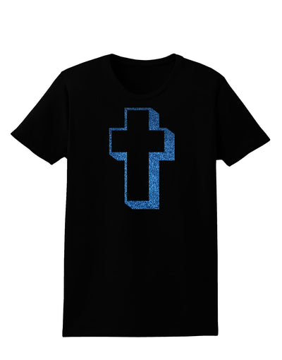 Simple Cross Design Glitter - Blue Womens Dark T-Shirt by TooLoud-Womens T-Shirt-TooLoud-Black-X-Small-Davson Sales