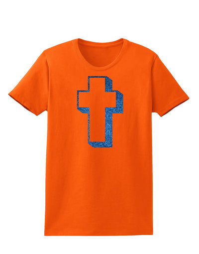 Simple Cross Design Glitter - Blue Womens T-Shirt by TooLoud-Womens T-Shirt-TooLoud-Orange-X-Small-Davson Sales