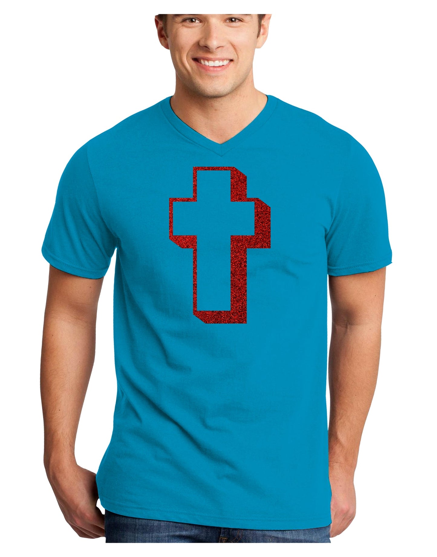 Simple Cross Design Glitter - Red Adult Dark V-Neck T-Shirt by TooLoud-Mens V-Neck T-Shirt-TooLoud-Turquoise-Small-Davson Sales