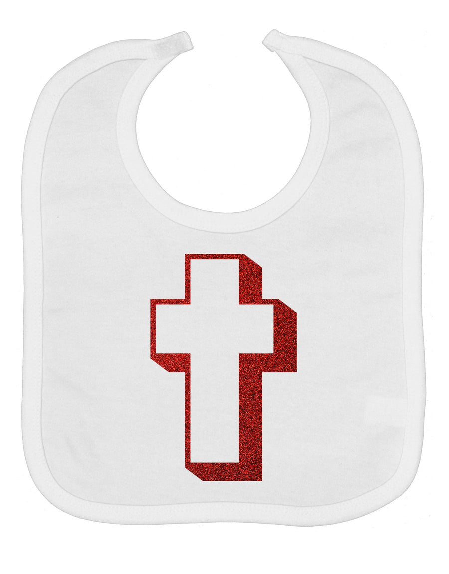 Simple Cross Design Glitter - Red Baby Bib by TooLoud