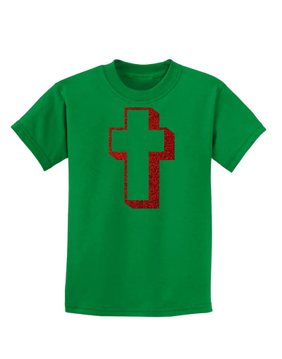 Simple Cross Design Glitter - Red Childrens Dark T-Shirt by TooLoud-Childrens T-Shirt-TooLoud-Kelly-Green-X-Small-Davson Sales