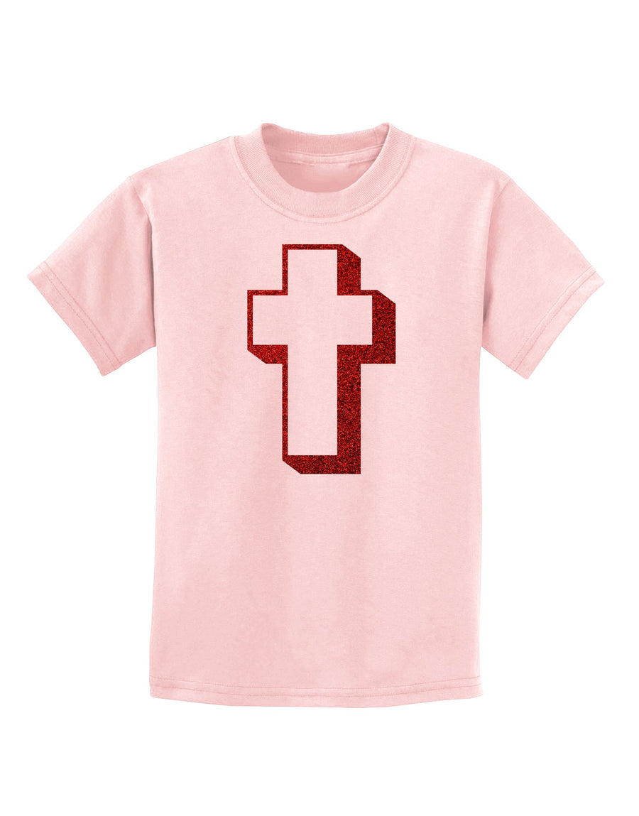 Simple Cross Design Glitter - Red Childrens T-Shirt by TooLoud-Childrens T-Shirt-TooLoud-White-X-Small-Davson Sales