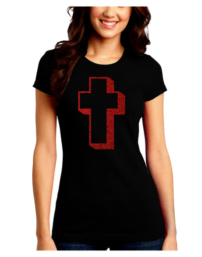 Simple Cross Design Glitter - Red Juniors Crew Dark T-Shirt by TooLoud-T-Shirts Juniors Tops-TooLoud-Black-Juniors Fitted Small-Davson Sales