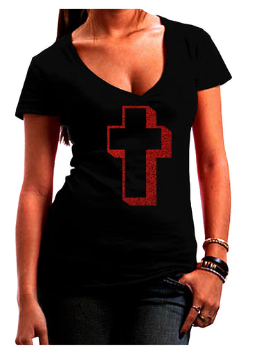 Simple Cross Design Glitter - Red Juniors V-Neck Dark T-Shirt by TooLoud-Womens V-Neck T-Shirts-TooLoud-Black-Juniors Fitted Small-Davson Sales