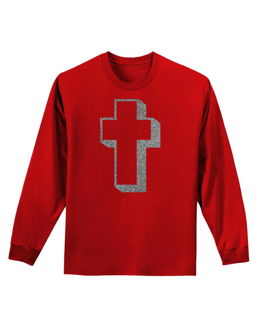 Simple Cross Design Glitter - Silver Adult Long Sleeve Dark T-Shirt by TooLoud-TooLoud-Black-Small-Davson Sales