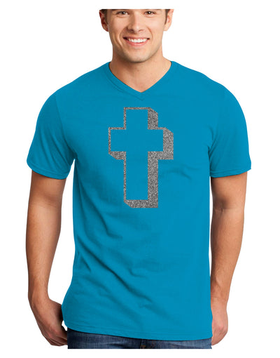 Simple Cross Design Glitter - Silver Adult V-Neck T-shirt by TooLoud-Mens V-Neck T-Shirt-TooLoud-Turquoise-Small-Davson Sales