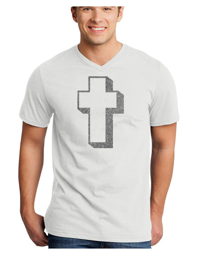 Simple Cross Design Glitter - Silver Adult V-Neck T-shirt by TooLoud-Mens V-Neck T-Shirt-TooLoud-White-Small-Davson Sales