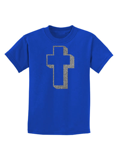 Simple Cross Design Glitter - Silver Childrens Dark T-Shirt by TooLoud-Childrens T-Shirt-TooLoud-Royal-Blue-X-Small-Davson Sales