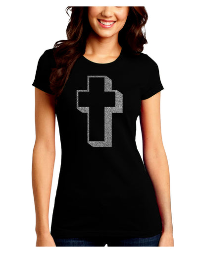 Simple Cross Design Glitter - Silver Juniors Crew Dark T-Shirt by TooLoud-T-Shirts Juniors Tops-TooLoud-Black-Juniors Fitted Small-Davson Sales