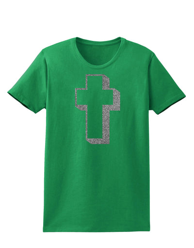 Simple Cross Design Glitter - Silver Womens Dark T-Shirt by TooLoud-Womens T-Shirt-TooLoud-Kelly-Green-X-Small-Davson Sales