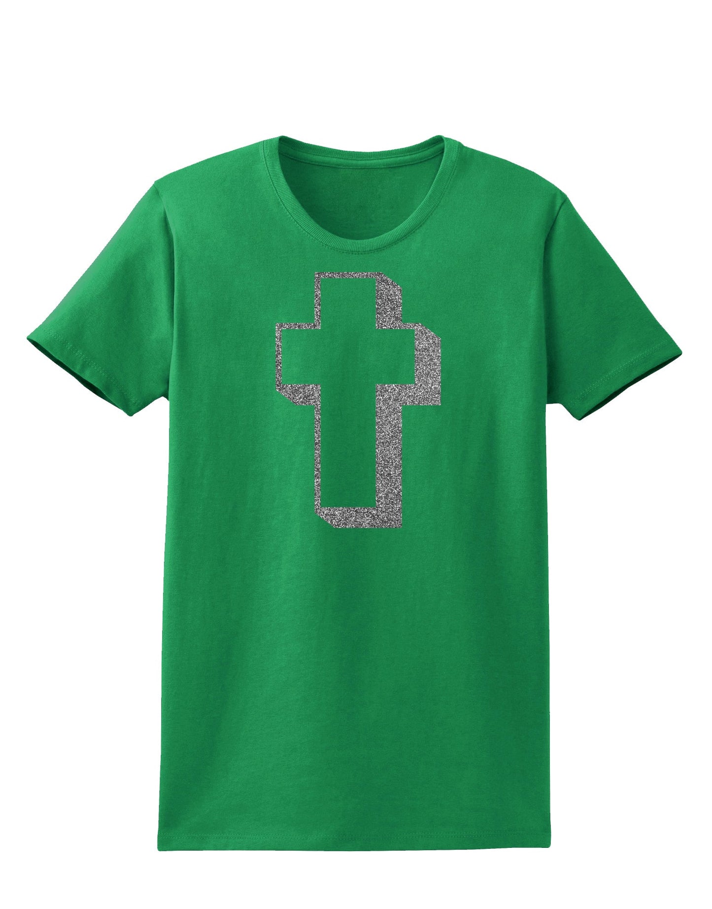 Simple Cross Design Glitter - Silver Womens T-Shirt by TooLoud-Womens T-Shirt-TooLoud-Kelly-Green-X-Small-Davson Sales