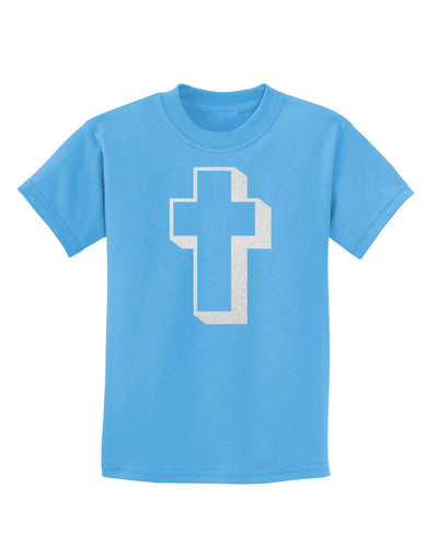 Simple Cross Design Glitter - White Childrens T-Shirt by TooLoud-Childrens T-Shirt-TooLoud-Aquatic-Blue-X-Small-Davson Sales