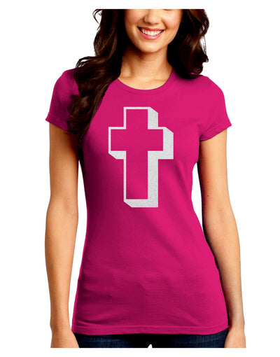 Simple Cross Design Glitter - White Juniors Crew Dark T-Shirt by TooLoud-T-Shirts Juniors Tops-TooLoud-Hot-Pink-Juniors Fitted Small-Davson Sales