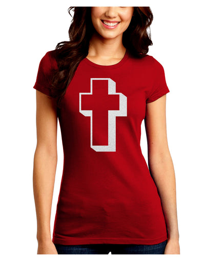 Simple Cross Design Glitter - White Juniors Crew Dark T-Shirt by TooLoud-T-Shirts Juniors Tops-TooLoud-Red-Juniors Fitted Small-Davson Sales
