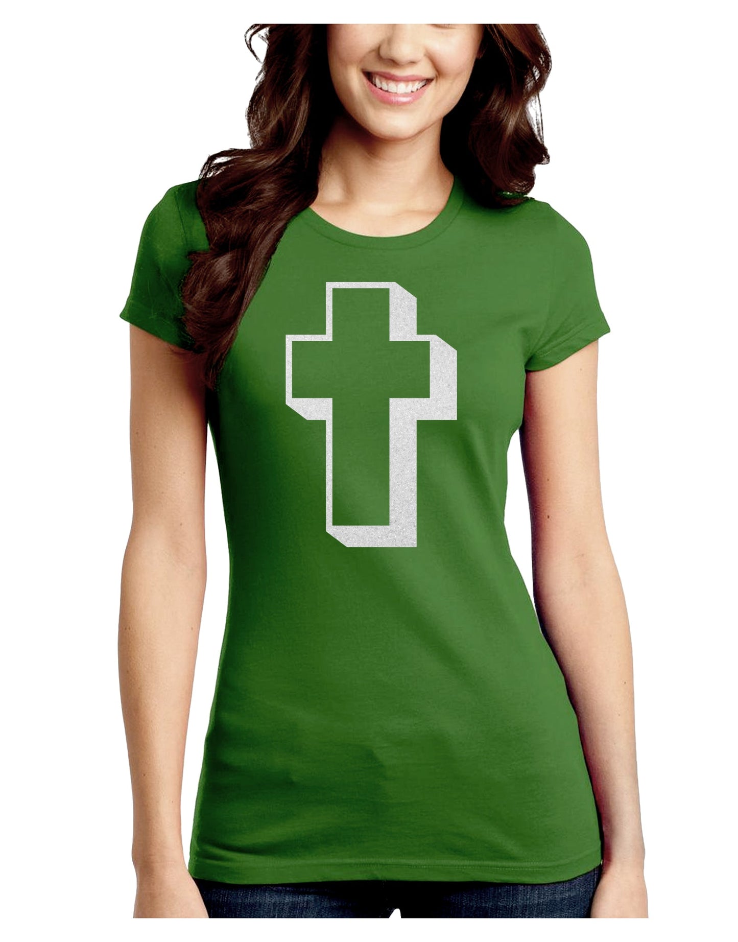 Simple Cross Design Glitter - White Juniors Crew Dark T-Shirt by TooLoud-T-Shirts Juniors Tops-TooLoud-Kiwi-Green-Juniors Fitted X-Small-Davson Sales