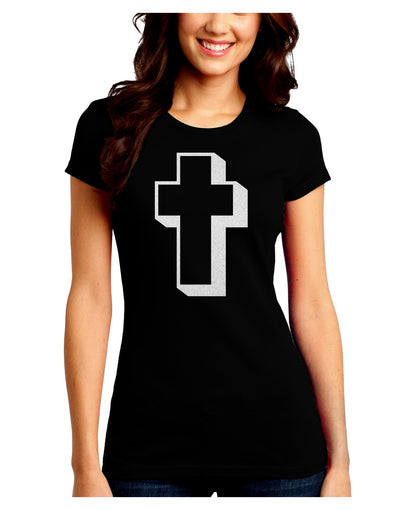 Simple Cross Design Glitter - White Juniors Crew Dark T-Shirt by TooLoud-T-Shirts Juniors Tops-TooLoud-Black-Juniors Fitted Small-Davson Sales
