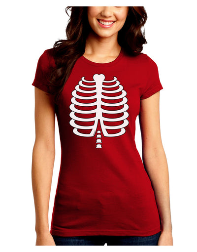 Skeleton Ribcage Halloween Juniors Crew Dark T-Shirt-T-Shirts Juniors Tops-TooLoud-Red-Juniors Fitted Small-Davson Sales