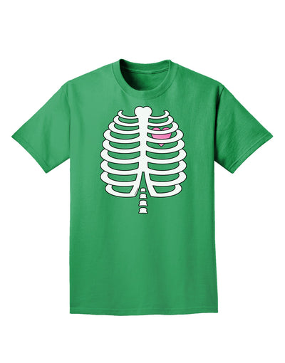 Skeleton Ribcage with Pink Heart Halloween Adult Dark T-Shirt-Mens T-Shirt-TooLoud-Kelly-Green-Small-Davson Sales