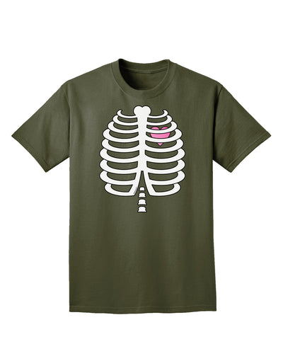 Skeleton Ribcage with Pink Heart Halloween Adult Dark T-Shirt-Mens T-Shirt-TooLoud-Military-Green-Small-Davson Sales