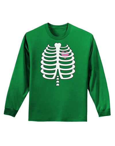 Skeleton Ribcage with Pink Heart Halloween Adult Long Sleeve Dark T-Shirt-TooLoud-Kelly-Green-Small-Davson Sales